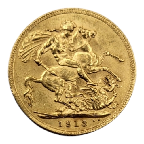 302 - A 22CT GOLD GEORGE V FULL SOVEREIGN, DATED 1913
Bust facing left.
(diameter 22mm, 8g)