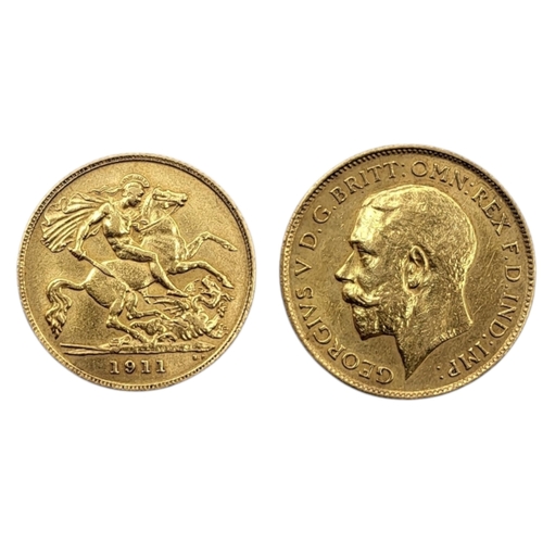 303 - A 22CT GOLD GEORGE V HALF SOVEREIGN, DATED 1911
Bust facing right.
(diameter 19mm, 4g)