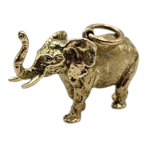 38 - GEORG JENSEN, A LARGE 9CT GOLD ELEPHANT CHARM, HALLMARKED LONDON, 1965
Having chased textured finish... 