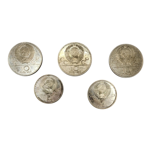 309 - ST. PETERSBURG MINT, RUSSIA, A COLLECTION OF FIVE 1980’S RUSSIAN MOSCOW OLYMPIC GAMES SILVER COINS
C... 