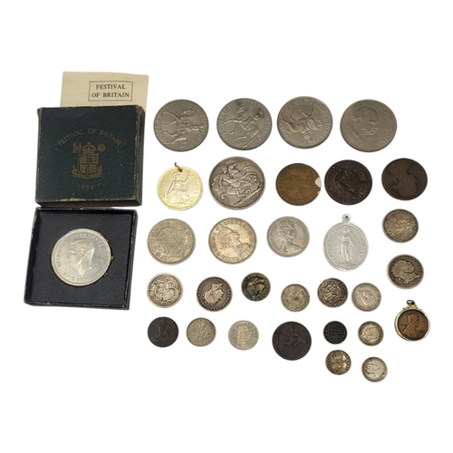 313 - FOUR GEORGE III & GEORGE IV SILVER COINS, TOGETHER WITH A COLLECTION OF VICTORIAN AND LATER COINS
Co... 