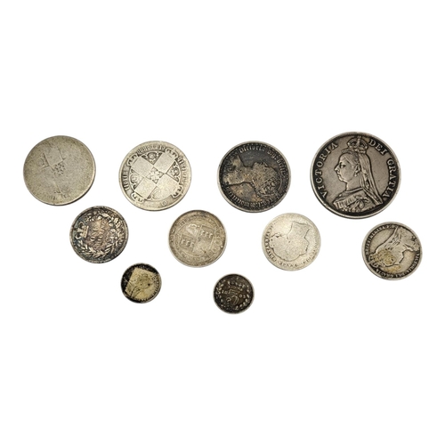 316 - A COLLECTION OF NINE VICTORIAN SILVER COINS
Comprising a Victorian 1887 2 florins coin, 2nd portrait... 