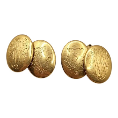 44 - A PAIR OF 19TH CENTURY VICTORIAN 18CT GOLD CUFFLINKS, HALLMARKED CHESTER, 1897
Engraved monogram fro... 