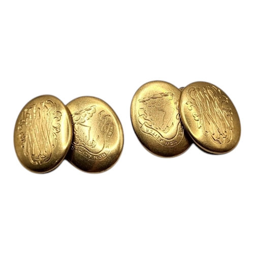 44 - A PAIR OF 19TH CENTURY VICTORIAN 18CT GOLD CUFFLINKS, HALLMARKED CHESTER, 1897
Engraved monogram fro... 