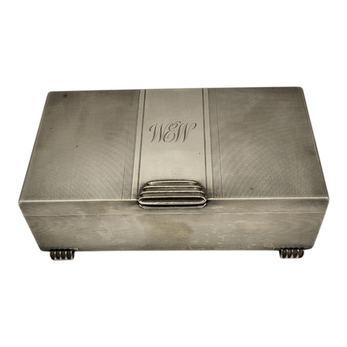 53 - MAPPIN & WEBB LTD, A MID CENTURY SILVER CIGARETTE BOX, HALLMARKED BIRMINGHAM, 1954
Having engine tur... 