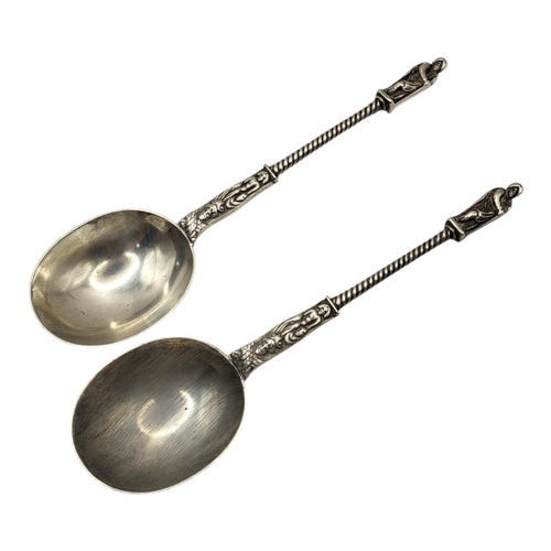 55 - H.J .LIAS & SON, A PAIR OF 19TH CENTURY VICTORIAN SILVER APOSTLE ANOINTING SPOONS, HALLMARKED LONDON... 