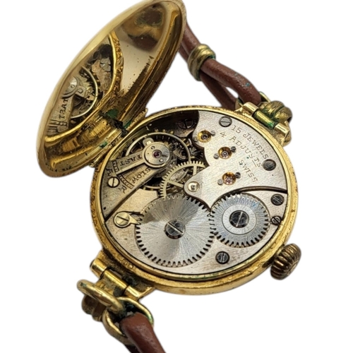 78 - LOUIS ARNOULD, A GEORGE V 18CT YELLOW GOLD CASED WRISTWATCH, HALLMARKED LONDON, 1919
Having white en... 