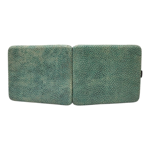 83 - SAMPSON MORDAN & CO., AN ART DECO SILVER AND GREEN SHAGREEN CIGARETTE CASE, HALLMARKED LONDON, 1929
... 