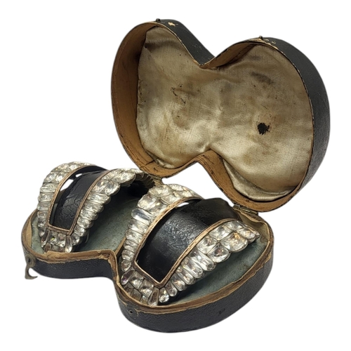 84 - A PAIR OF GEORGE III SILVER AND PASTE SHOE BUCKLES, HOUSED IN ORIGINAL CASE
Having gold fronted edge... 