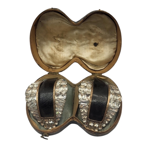 84 - A PAIR OF GEORGE III SILVER AND PASTE SHOE BUCKLES, HOUSED IN ORIGINAL CASE
Having gold fronted edge... 