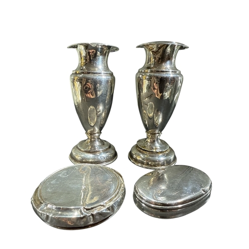 179 - J&R GRIFFIN LTD, A PAIR OF GEORGE V SILVER BALUSTER FORM POSY VASES, HALLMARKED CHESTER, 1915, TOGET... 