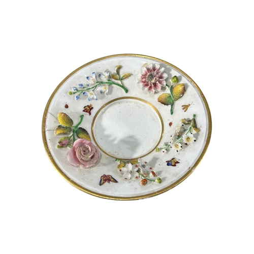 416 - COALBROOKDALE, AN EARLY 19TH CENTURY COALPORT PORCELAIN TWIN HANDLED LIDDED POT AND SAUCER
Decorated... 