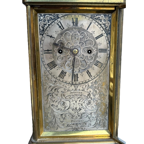 421 - JOHN JOHNSON, PRESTON, A LARGE SCARCE 19TH CENTURY FOUR GLASS TWIN FUSÈE CLOCK
Having a silvered dia... 