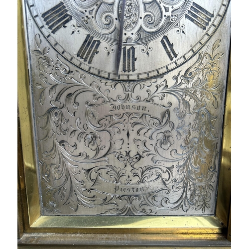 421 - JOHN JOHNSON, PRESTON, A LARGE SCARCE 19TH CENTURY FOUR GLASS TWIN FUSÈE CLOCK
Having a silvered dia... 