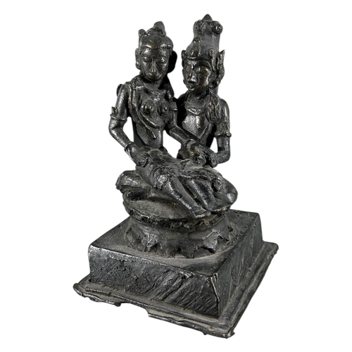 423 - AN UNUSUAL LATE 19TH CENTURY OR EARLIER INDIAN BRONZE FIGURAL GROUP DEPICTING SHIVA & PARVATI, PROBA... 