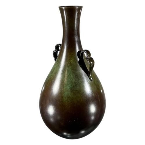 427 - JUST ANDERSEN, DANISH, 1884 - 1943, AN EARLY 20TH CENTURY TWIN HANDLE BRONZE BOTTLE VASE, CIRCA 1920... 