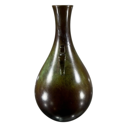 427 - JUST ANDERSEN, DANISH, 1884 - 1943, AN EARLY 20TH CENTURY TWIN HANDLE BRONZE BOTTLE VASE, CIRCA 1920... 