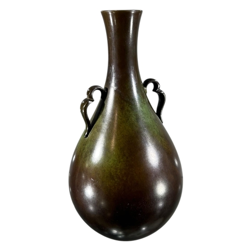 427 - JUST ANDERSEN, DANISH, 1884 - 1943, AN EARLY 20TH CENTURY TWIN HANDLE BRONZE BOTTLE VASE, CIRCA 1920... 