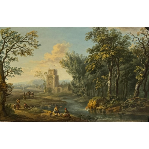 546 - CIRCLE OF MARCO RICCI, BELLUNO, 1676 - 1730, VENICE, 18TH CENTURY OIL ON PANEL 
Ruins wooded river l... 