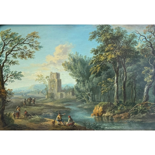 546 - CIRCLE OF MARCO RICCI, BELLUNO, 1676 - 1730, VENICE, 18TH CENTURY OIL ON PANEL 
Ruins wooded river l... 