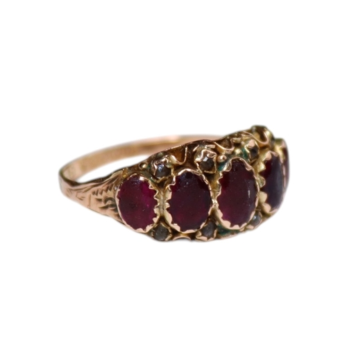 26 - SOLOMON HENRY SCHWERSEE. EDWARDIAN 9CT GOLD, GARNET AND DIAMOND RING, HALLMARKED BIRMINGHAM 1906. Ha... 