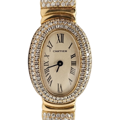 1 - CARTIER, FINE LADIES’ 18CT YELLOW GOLD AND DIAMOND BAIGNOIRE JOAILLERIE BRACELET WRISTWATCH
Ref: 196... 