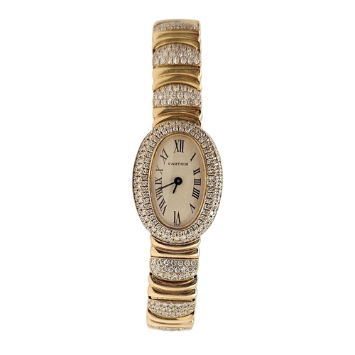 1 - CARTIER, FINE LADIES’ 18CT YELLOW GOLD AND DIAMOND BAIGNOIRE JOAILLERIE BRACELET WRISTWATCH
Ref: 196... 