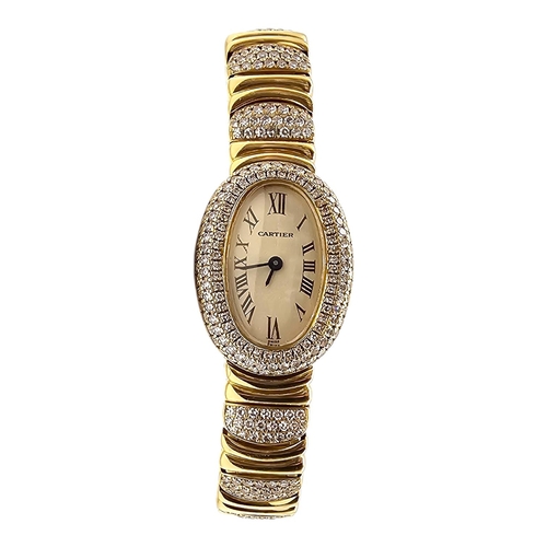 1 - CARTIER, FINE LADIES’ 18CT YELLOW GOLD AND DIAMOND BAIGNOIRE JOAILLERIE BRACELET WRISTWATCH
Ref: 196... 