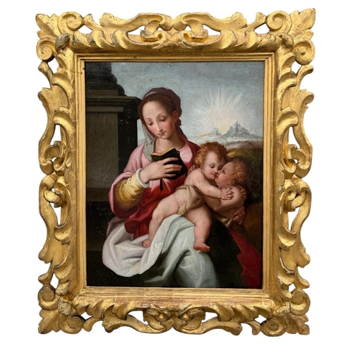 A 16TH CENTURY ITALIAN RENAISSANCE OIL ON PANEL Madonna and child with ...