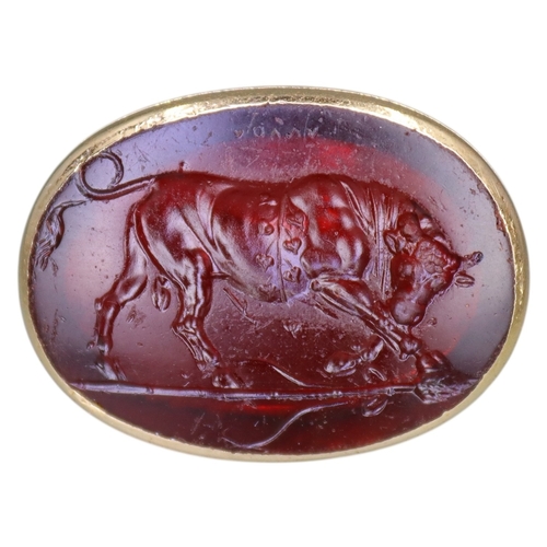 52 - AFTER THE ORIGINAL BY HYLLUS, SON OF DIOSCURIDES, ‘DIONYSIAN BULL’, A 19TH CENTURY CARVED GLASS INTA... 