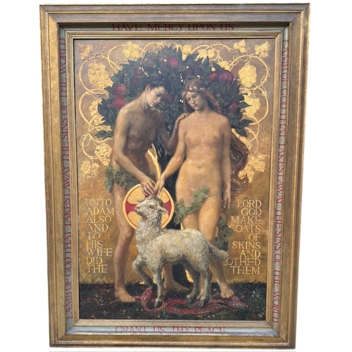 220 - A LARGE FINE LATE 19TH CENTURY PRE-RAPHAELITE OIL AND EMBOSSED GILT GESSO ON PANEL
Adam and Eve and ... 