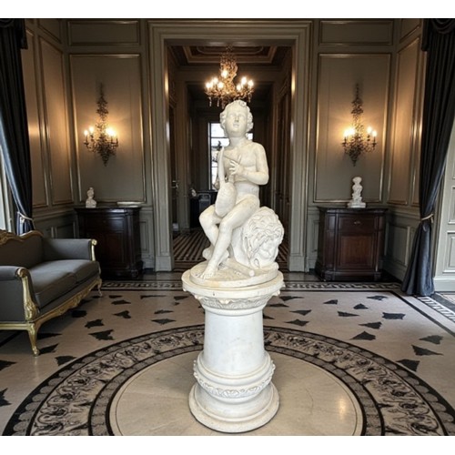 174 - A LARGE & IMPRESSIVE 19TH CENTURY ITALIAN GRAND TOUR MARBLE SCULPTURE OF A YOUNG HERCULES 
Seated on... 