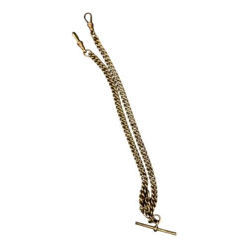 511 - BENJAMIN HENRY BRITTON & SONS, SCARCE 19TH CENTURY VICTORIAN 9CT GOLD CURB LINK T BAR ALBERT CHAIN
H... 