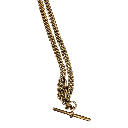 511 - BENJAMIN HENRY BRITTON & SONS, SCARCE 19TH CENTURY VICTORIAN 9CT GOLD CURB LINK T BAR ALBERT CHAIN
H... 