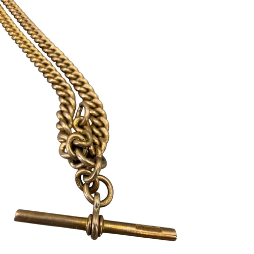 511 - BENJAMIN HENRY BRITTON & SONS, SCARCE 19TH CENTURY VICTORIAN 9CT GOLD CURB LINK T BAR ALBERT CHAIN
H... 