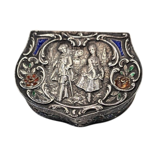 514 - HANAU, GERMANY, AN EARLY 20TH CENTURY EDWARDIAN SILVER AND ENAMEL TRINKET BOX
Import hallmarks for R... 