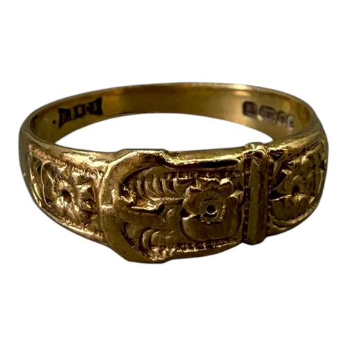 519 - BERKER BROTHERS LTD, A VINTAGE 9CT GOLD BUCKLE RING
Hallmarked London, 1977, belt buckle form with c... 