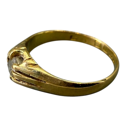 523 - A GEORGE V 18CT GOLD AND DIAMOND RING
Hallmarked London, 1932, having a central oval old European cu... 