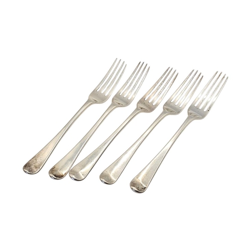 532 - WILLIAM ELEY I & WILLIAM FEARN, FIVE EARLY 19TH CENTURY GEORGE III SILVER DINNER FORKS
Hallmarked Lo... 