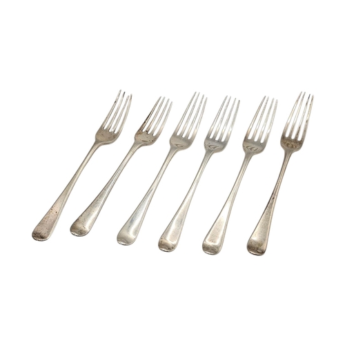 536 - WILLIAM ELEY I & WILLIAM FEARN, SIX LATE 18TH CENTURY GEORGE III SILVER DESSERT FORKS
Hallmarked Lon... 