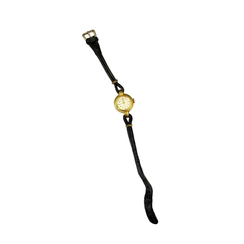 541 - CYMA, 20TH CENTURY 18CT GOLD LADIES’ WRISTWATCH
Silvered steel dial with gold toned hour marks, Swis... 