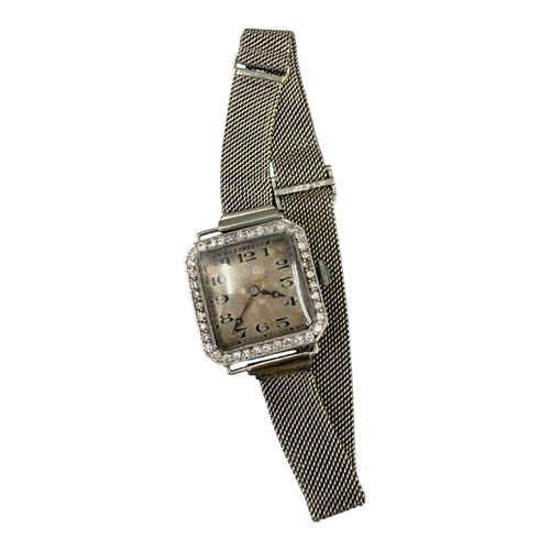 543 - AN ART DECO WHITE METAL AND WHITE SAPPHIRE LADIES’ WRISTWATCH, CIRCA 1920 (WHITE METAL TESTS AS PLAT... 