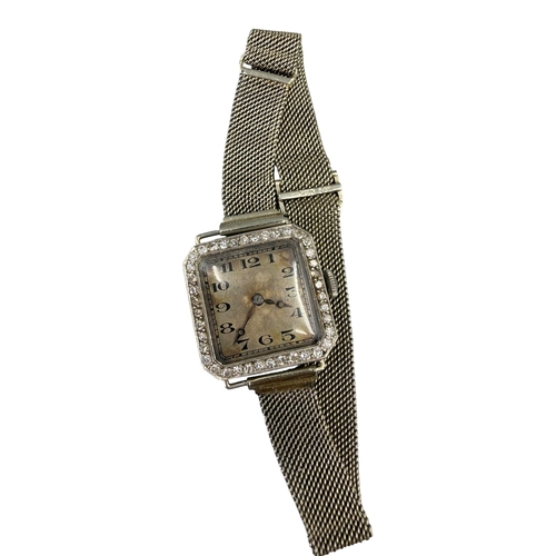 543 - AN ART DECO WHITE METAL AND WHITE SAPPHIRE LADIES’ WRISTWATCH, CIRCA 1920 (WHITE METAL TESTS AS PLAT... 