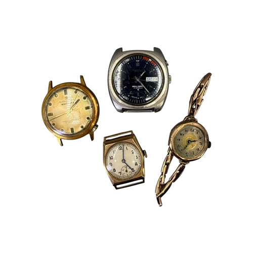 545 - TWO 9CT GOLD CASED WRISTWATCHES
Together with a Matthey Doret watch and a Seiko watch. 
(gold watche... 