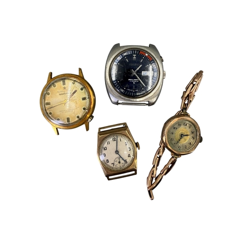 545 - TWO 9CT GOLD CASED WRISTWATCHES
Together with a Matthey Doret watch and a Seiko watch. 
(gold watche... 