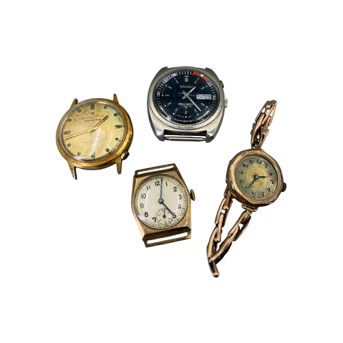 545 - TWO 9CT GOLD CASED WRISTWATCHES
Together with a Matthey Doret watch and a Seiko watch. 
(gold watche... 