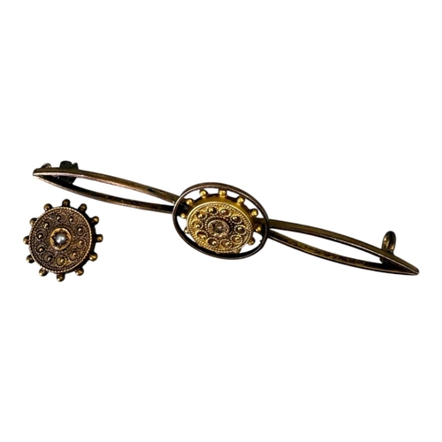 549 - A 19TH CENTURY 15CT AND 9CT GOLD SEED PEARL BAR BROOCH
Hallmarked Birmingham, 1889, converted ends o... 