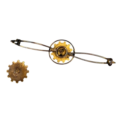 549 - A 19TH CENTURY 15CT AND 9CT GOLD SEED PEARL BAR BROOCH
Hallmarked Birmingham, 1889, converted ends o... 