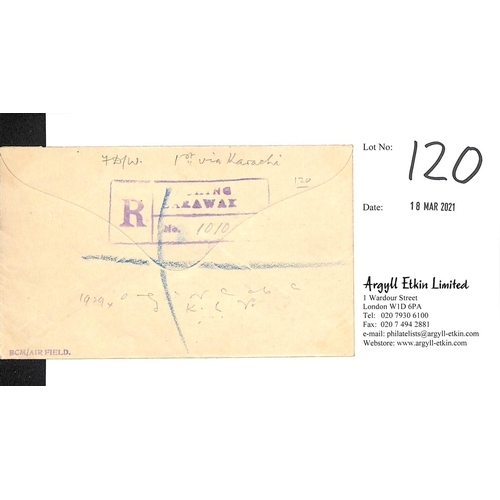 120 - Sarawak. 1929 (Aug 17) Registered cover from Kuching to London franked by twelve 1928-29 issue stamp... 