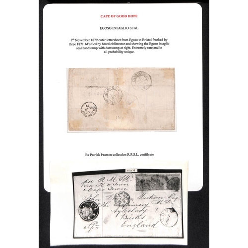 1302 - 1879 Entire to England with 4d strip of three tied by barred circle obliterators, handstamped with a... 